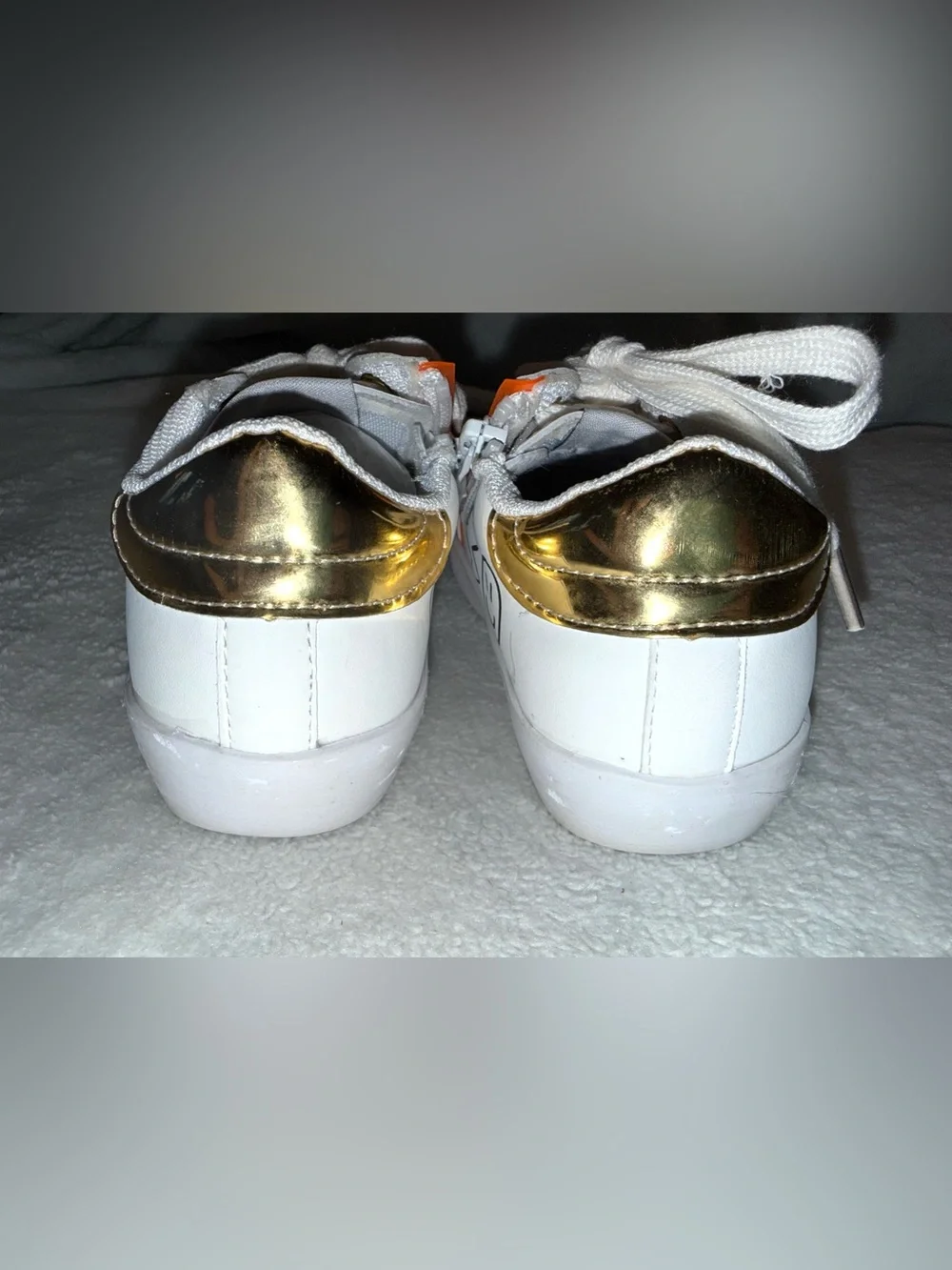 Lola + The Boys Toddler Sneakers Size 8 White Gold Orange Doodle Zip Shoes NEW